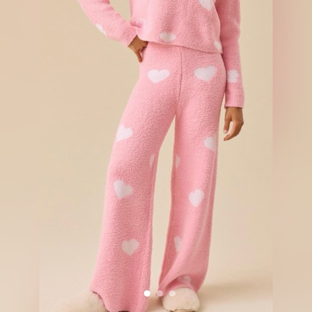 Altar'd State Pink Plush Heart Lounge Pants